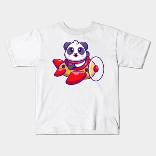 Cute baby panda driving plane cartoon Kids T-Shirt